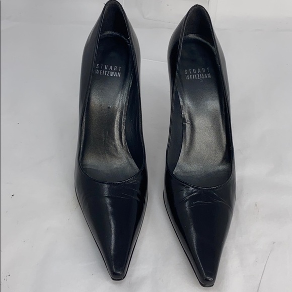 Stuart Weitzman Sz 6N Black Leather Pointed Heels - Picture 2 of 8